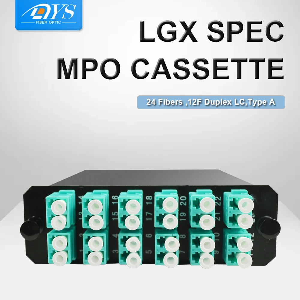 

LGX Spec MPO /MTP кассета, 24 волокна, OS2/OM3/OM4, Aqua дуплекс LC, 12F расписованный MPO PLC разветвитель, тип A