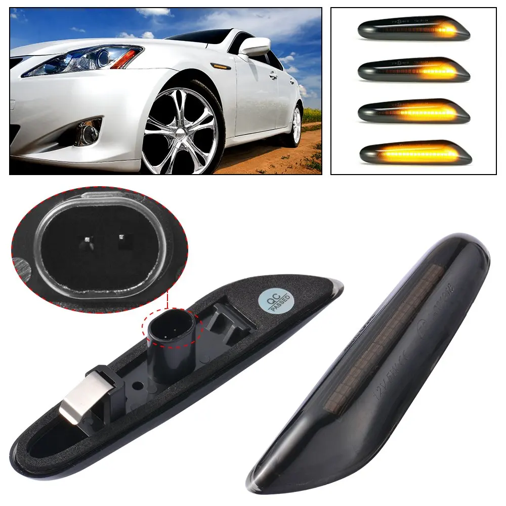 

2PCS Smoke Lens Dynamic Flowing LED Turn Signal Side Marker Light Blinker Lamp for BMW E90 E91 E92 E39 E60 E61 E46 E83 E81