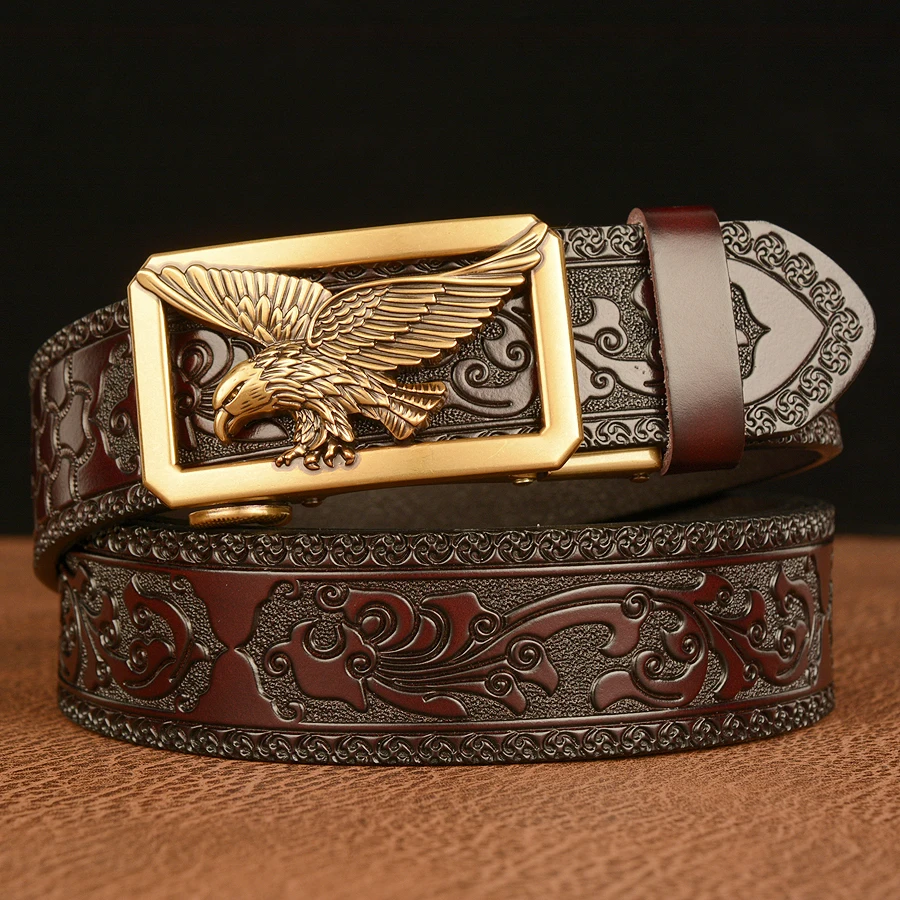 

Fashion Genuine Leather Men Belt Causal Trouser Strap Pant Ceinture Homme Cowskin Eagle Automatic Buckle Cowhide Men Belts