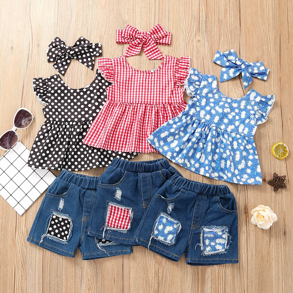 Infant Girls Outfit Clothing Sets Summer Top + Short Pants Kids Clothes 3Pcs With Headband Clothes Suits