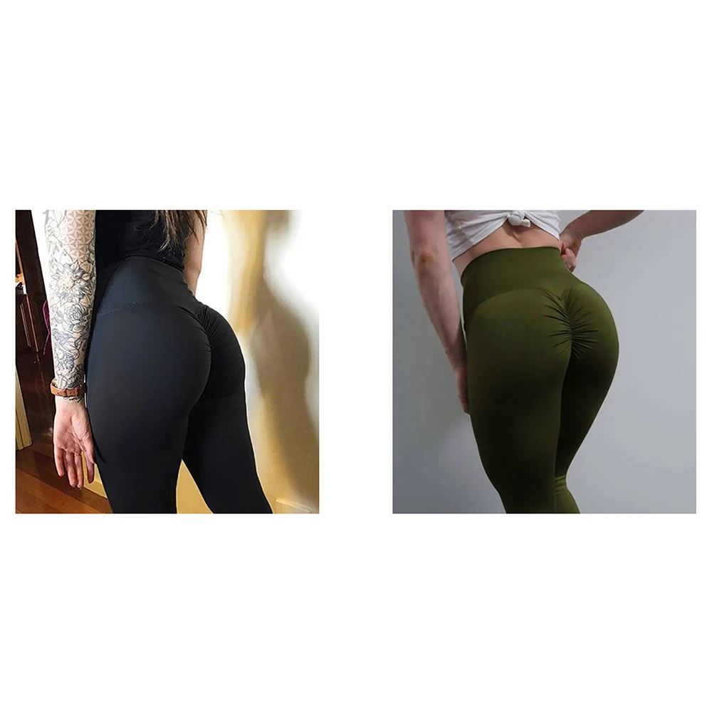 Black and Green 2 шт. бесшовные резинки для волос Леггинсы с высокой талией спортивные брюки s фитнес женские Пуш-Ап тренажерный зал животик контроль спортивные Леггинсы - Цвет: Black and Green