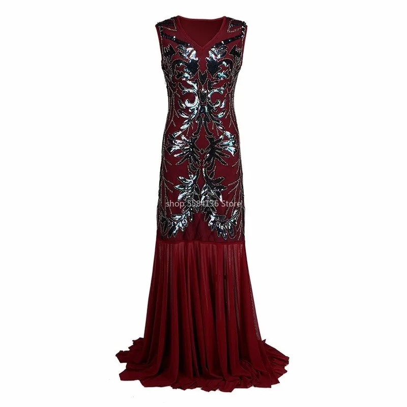 Купи Sundress Sequined 1920s Summer Gatsby Dress Embroidery Tassels Flapper Dress Sleeveless V Neck Women Sexy Party Clothing за 1,085 рублей в магазине AliExpress