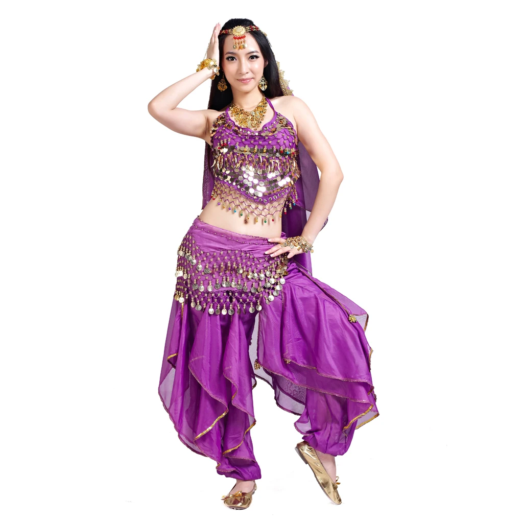 

Belly Dance Costume Outfit Set Bra Top Belt Hip Scarf Bollywood Wear