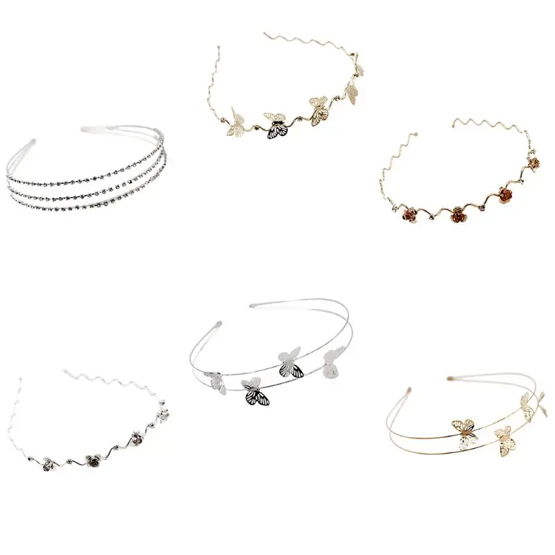 

Женский двухслойный обруч из металлического сплава, элегантный обруч для волос с бабочками и цветами, стразы, свадебный головной убор