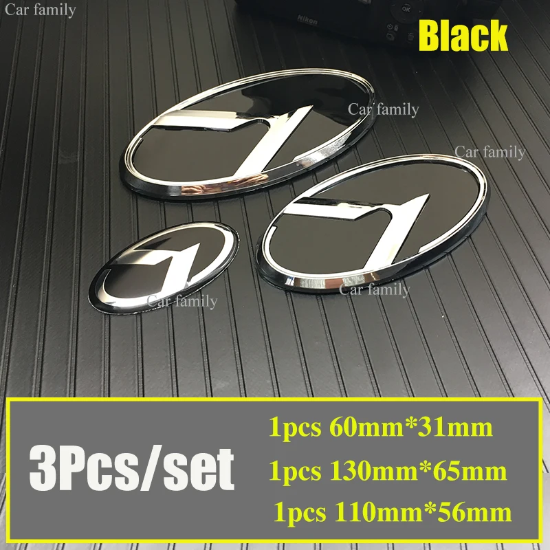 

Black 3Pcs/set Car Logo Emblem Kit Front/rear badge Covers Steering Wheel Decal 130mm*65mm 110mm*56mm 60mm*31mm Chrome/Epoxy