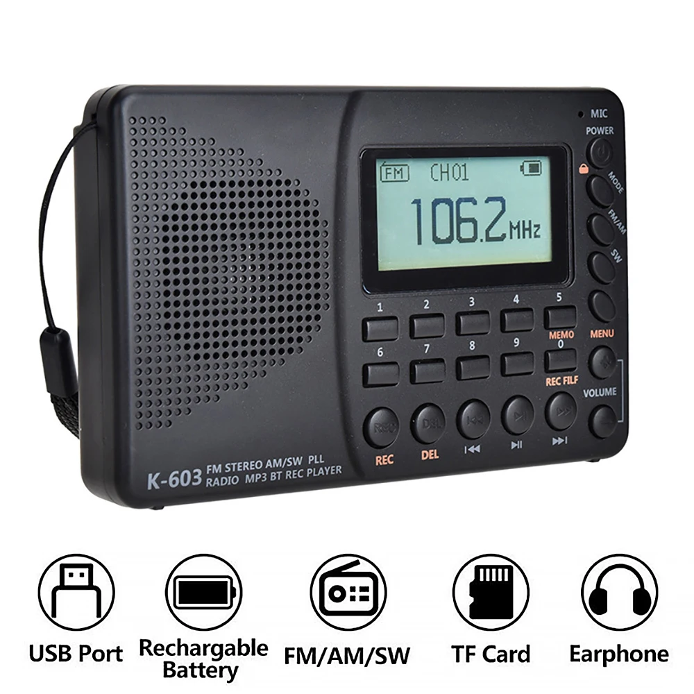 

2020 Portable Pocket Radio MP3 Digital REC Recorder Support Micro TF Card Sleep Timer Radio FM Full Band Radio Bluetooth