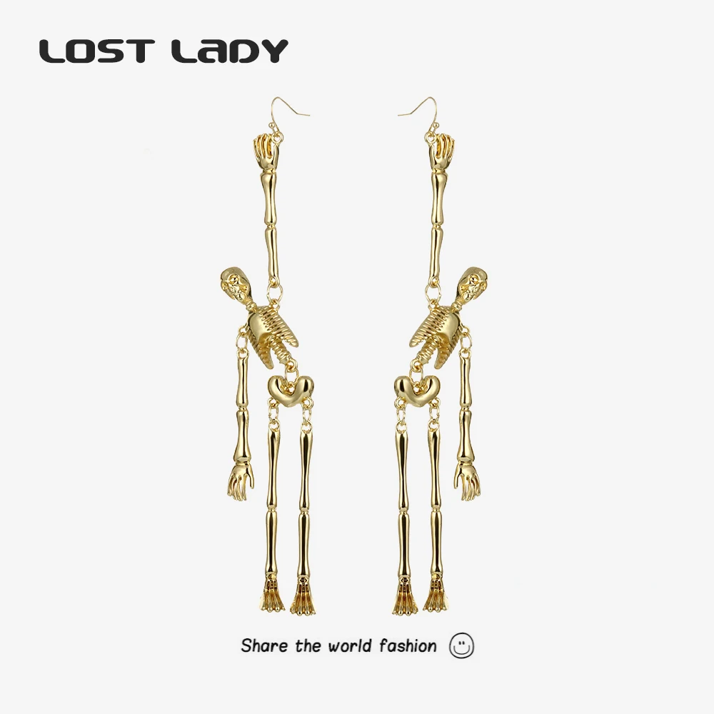 

Lost Lady Vintage Skull Skeleton Dangle Earrings Exaggerated Horror Goth Punk Long Women Earrings Party Jewelry Accessories