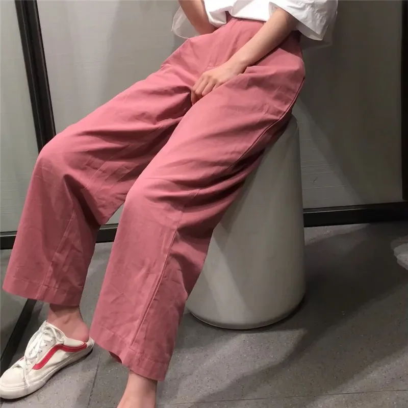 

New Spring Autumn Solid High Waist Straight Causal Long Capris Ins Fashion Brand Wide Leg Pants Women Clothing Loose Trousers