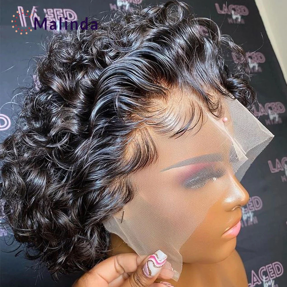 

Short Blunt Cut BOB Curly 13X2 Wig Human Hair Remy Brazilian PrePlucked and Bleached Knots 250 Density Glueless