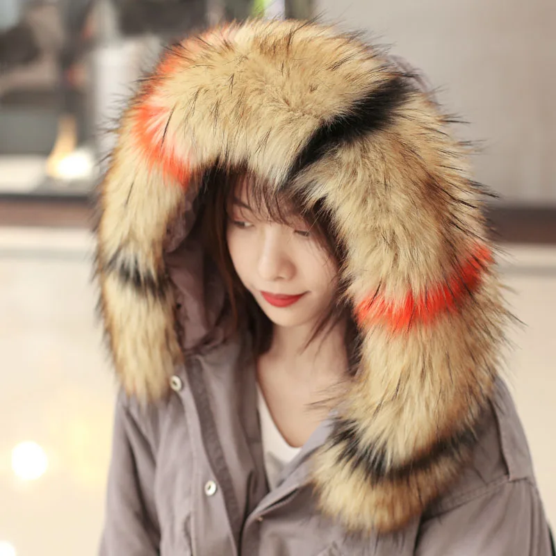 Искусственный Лисий мех шарф Зимний Теплый капюшон декоративная шаль