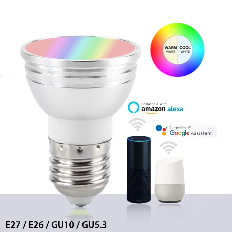 Умный дом Wi Fi светодиодный светильник чашки GU10/E27/GU5.3/B22 Tuya/приложение Smart Life RGBW 6W