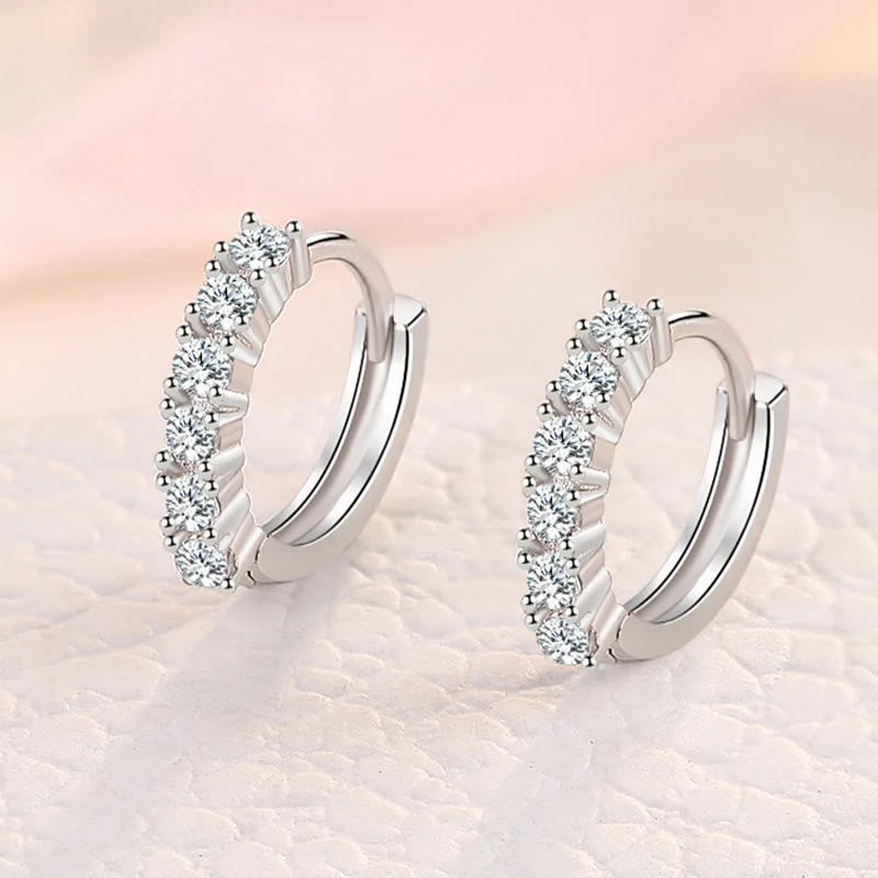 KOFSAC New Simple Fashion Full Zircon Hoops Girl Ear Jewelry 925 Sterling Silver Earrings For Women Anniversary Accessories Gift