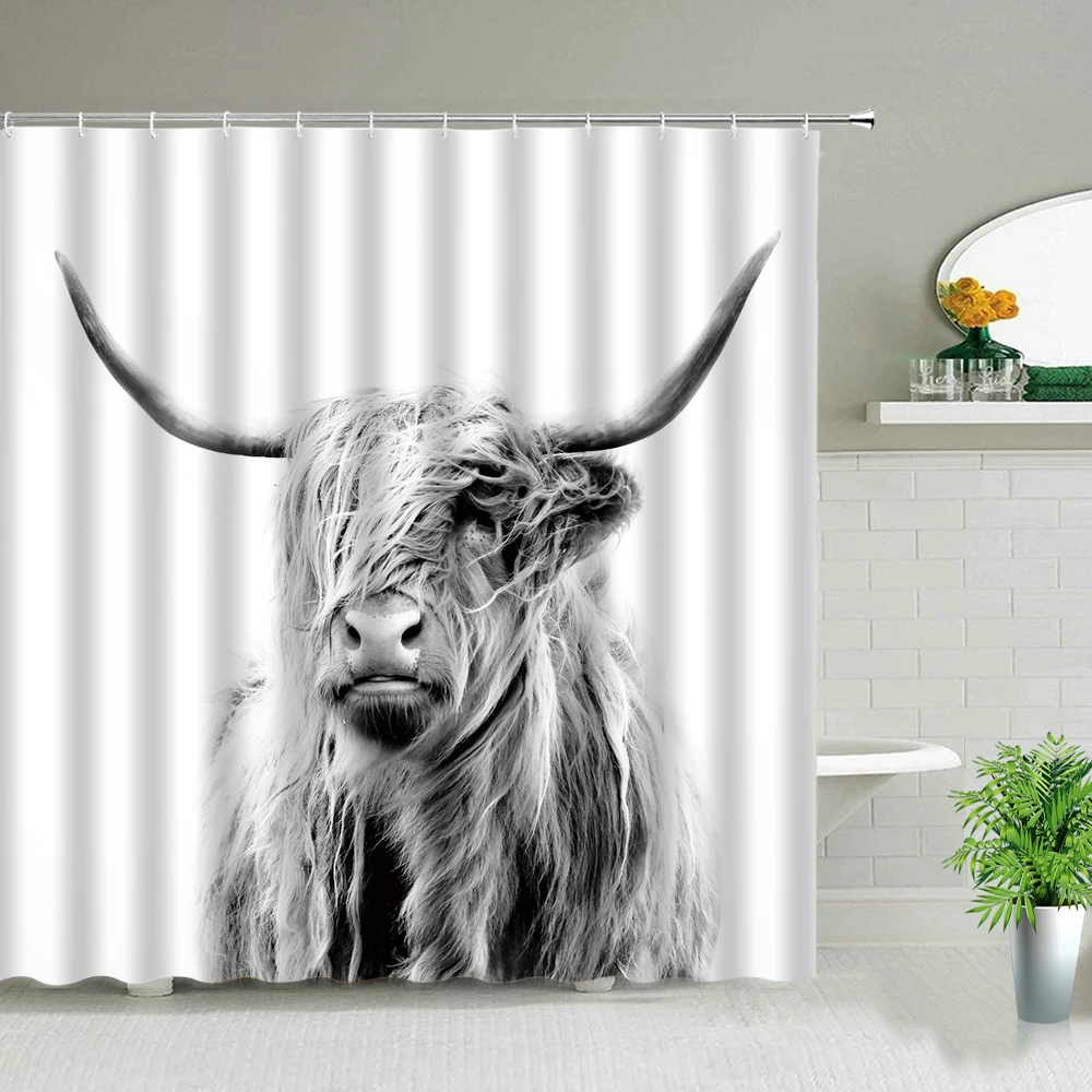 

Tiger Shower Curtains Africa Animal Lion Leopard Elephant Zebra Wolf Highland Cows Print Waterproof Bathroom Decor Cloth Curtain