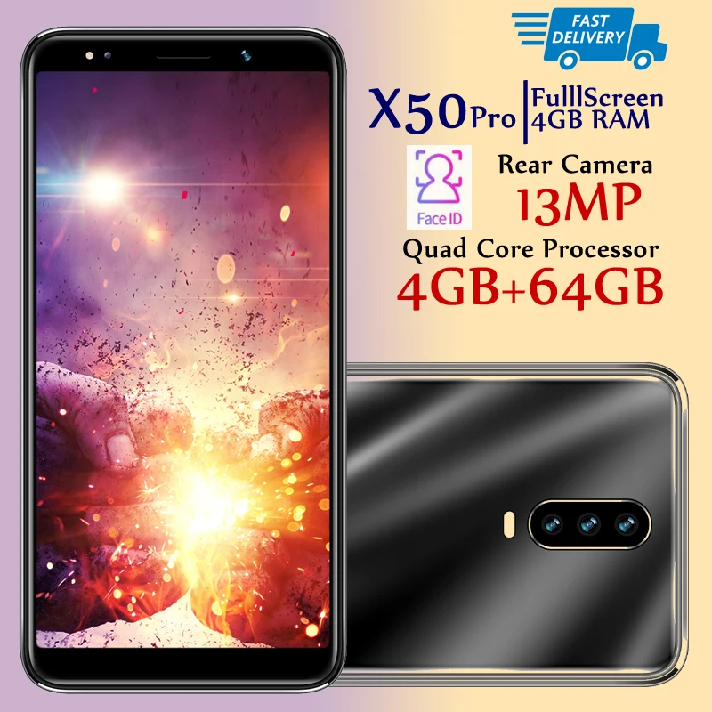 Смартфон X50 Pro с 5 дюймовым дисплеем четырёхъядерным процессором ОЗУ 4 Гб ПЗУ 64 ГБ 13