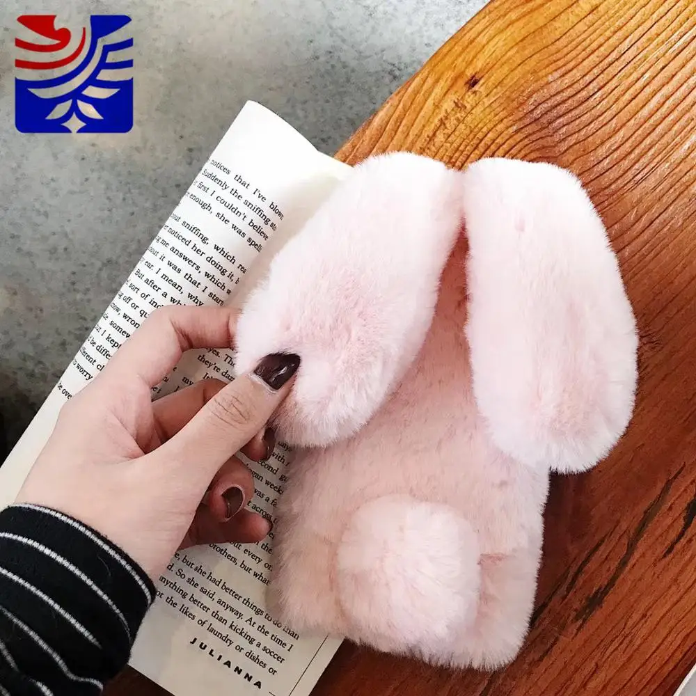 Pink rabbit PEIPENG 3D милый животный плюшевый собачий Пушистый Теплый Меховой чехол для телефона для iPhone 7 Plus силиконовый чехол для iPhone X XS Mas 8 7 6 6s Plus XR - Цвет: Pink rabbit