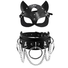 Секс-игрушки кожаная маска Женская Косплей кошка БДСМ фетиш Хэллоуин маски черные маски с сексуальным ожерельем эротические аксессуары
