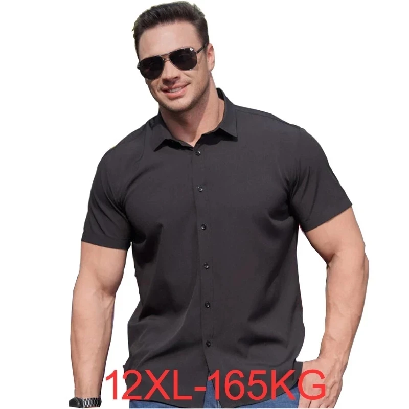 

5XL 8XL 10XL 12XL 11XL Large Size Men Shirt short Sleeved purple Black Blue Business formal Mens oversize office Shirt Plus size