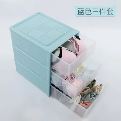 Blue 3pcs 3 шт пластиковый ящик для хранения отсек ящик бюстгальтер нижнее белье носки шкаф для хранения утолщенный ящик для хранения Органайзер - Цвет: Blue 3pcs