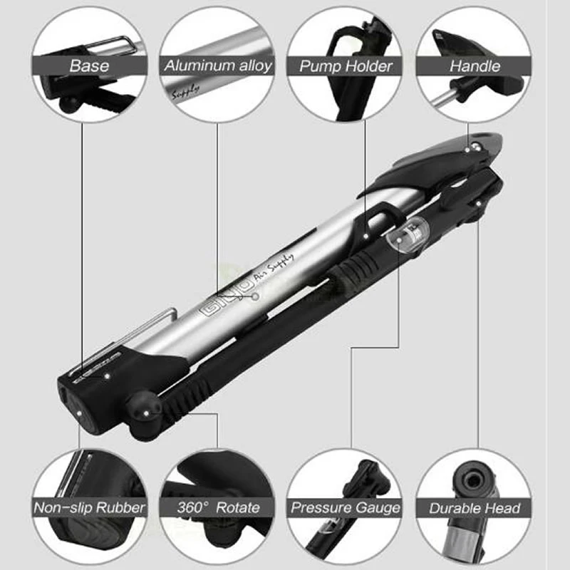 GIYO Велосипедные насосы с Давление датчик 140psi складной велосипед мяч Алюминий