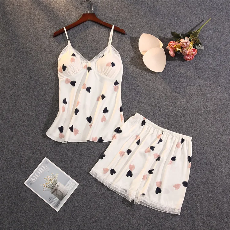 

Summer Intimate Nightwear Lingerie Sexy 2PCS Sleepwear Pijamas Mujer Casual Pajamas Set Women Satin