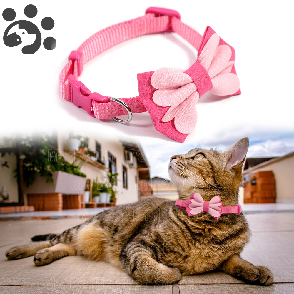 Розовый нейлоновый ошейник для кошек маленьких домашних животных регулируемый