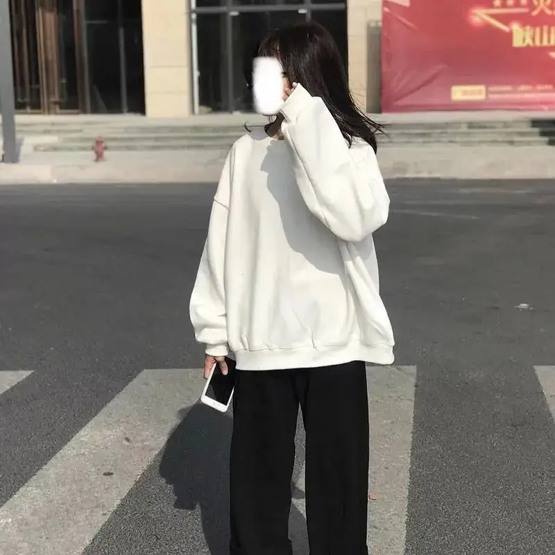 

INS 2021 BJNFR Spring and Autumn Women Classic temperament Age reduction White textured sweatshirt without hood BFQ-A15