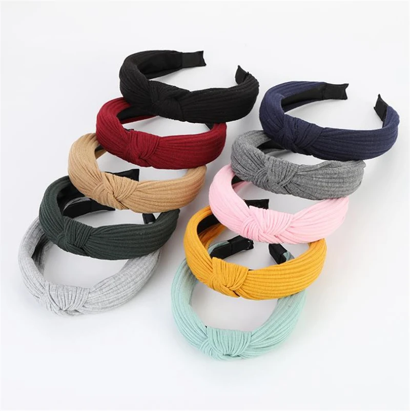 Модный Ретро тканевый УЗЕЛКОВЫЙ ободок однотонный мягкий для волос высокое