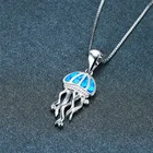 Изящное серебряное ожерелье с цепочкой, винтажная мода, медузы, кулон, ожерелье, милый женский голубой опал, свадебные ожерелья для женщин