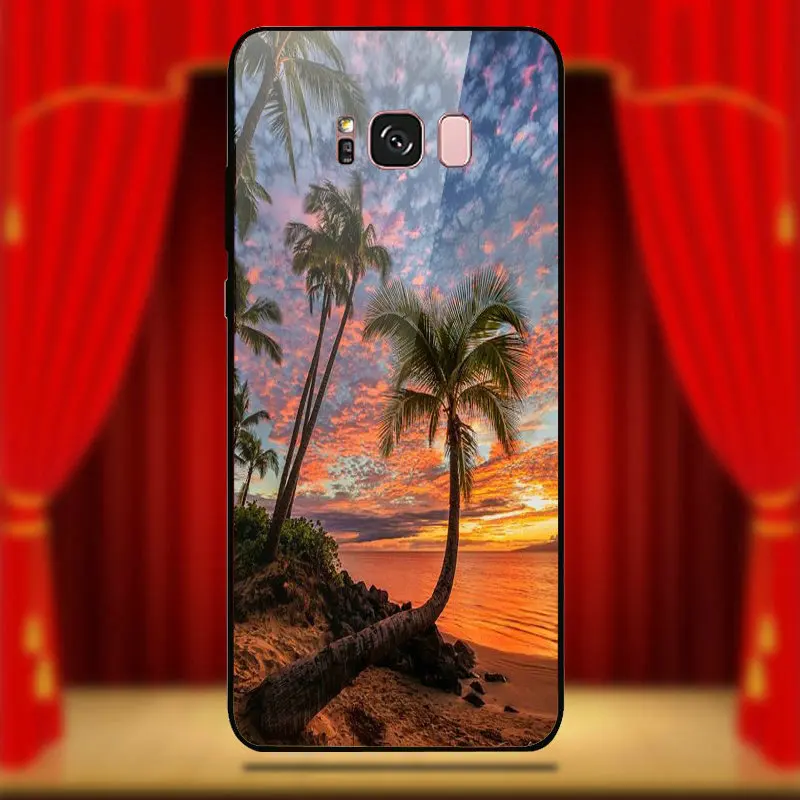 Palm Tree Hawaii Beach Tempered Glass Phone Cases Cover for Samsung Galaxy A6 A8 A8S A9S S8 S9 S10 Plus Lite Coque Bags |