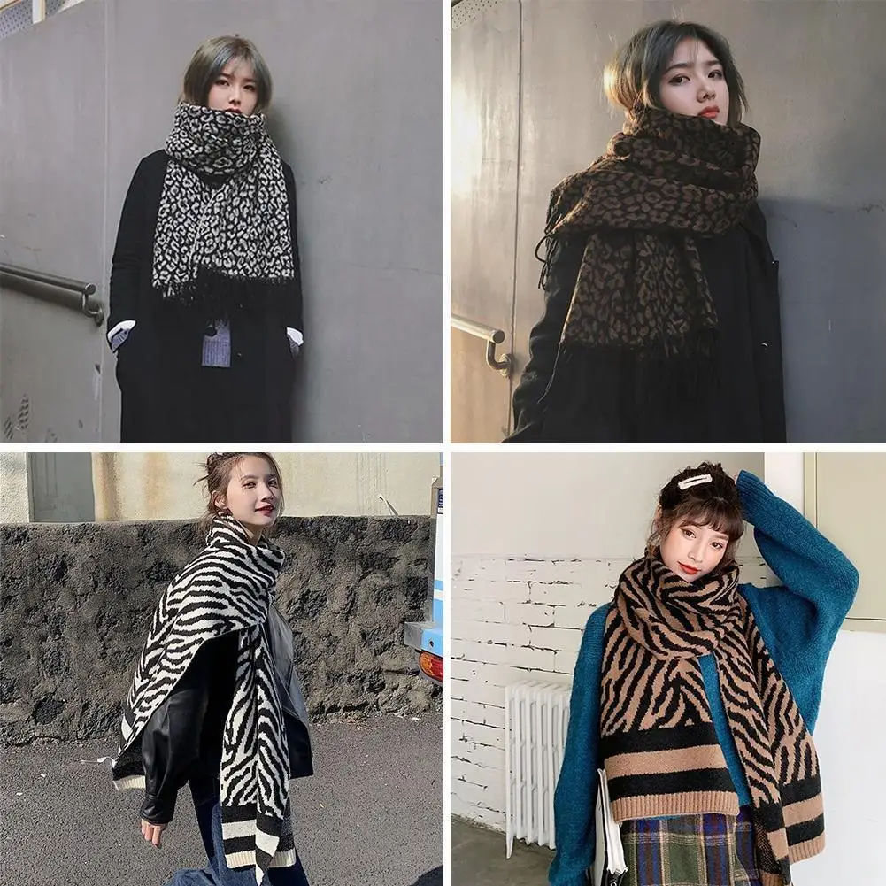 

Fashion Women Winter Imitation Cashmere Scarf Warmth Pattern Zebra Autumn Cashmere Famale Scarf Dual-use Scarf Shawl Knitte F6k8