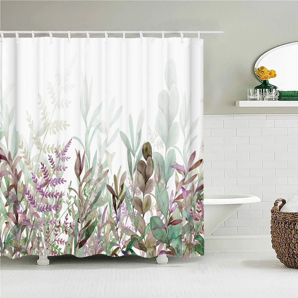 Водонепроницаемая занавеска для душа с цветочным принтом травы и зеленых