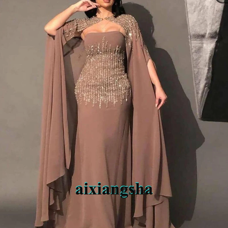 Мусульманское шифоновое вечернее платье с блестящими бусинами накидка для