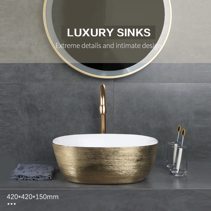 

Роскошные Ванная комната раковины арт Керамика сосуд матовый, розовое золото, золотисто-матовый черный, белый цвет золотой MaWashing чаша бассе...