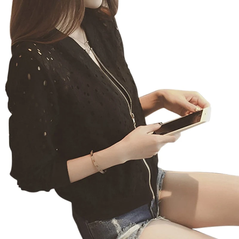 Женская летняя тонкая куртка 2019 белая кружевная с длинным рукавом для защиты от