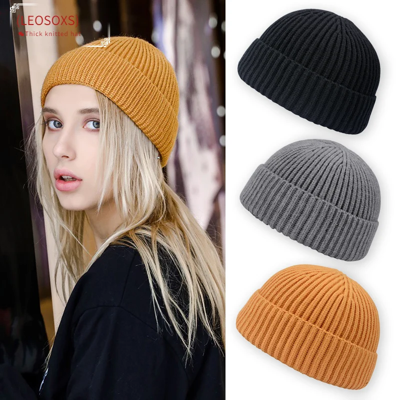 

Thickened Knitted Hat Knitted Hats Women Skullcap Men Beanie Hat Winte Brimless Cap Cuff Docker Fisherman Beanies Hats for Men