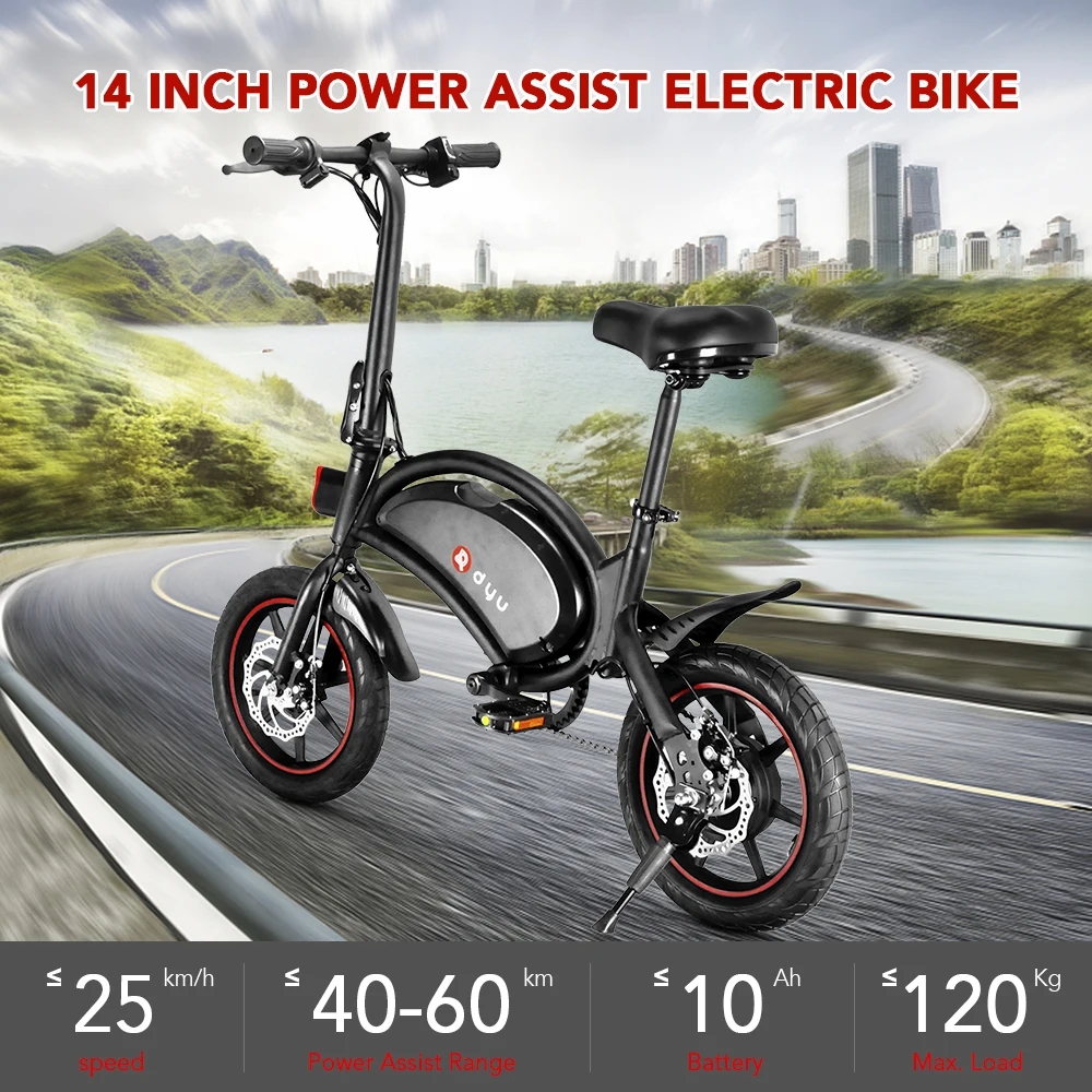 

14 Inch Folding Power Assist Electric Bicycle Moped E-bike 6AH Battery 20 - 40km Max Range