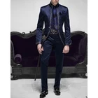 Костюм мужской с вышивкой под заказ, блейзер и брюки, смокинг для жениха, роскошный брендовый темно-синий цвет, смокинг для выпускного вечера