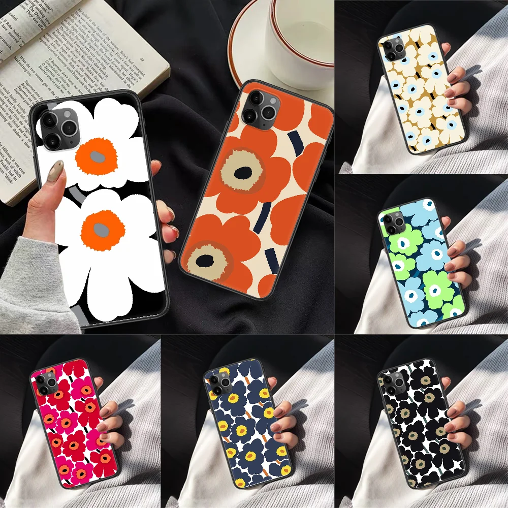

Finnish printed brand flower Phone Case For Iphone 11 12 Mini PRO XR X XS MAX 6 6s 7 8 Plus 5 5s SE 2020 black Back Soft Funda