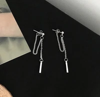 simple fashion silver color tiny bar tassel chain dangle earrings long drop edgy earrings for women girls fashion jewelry