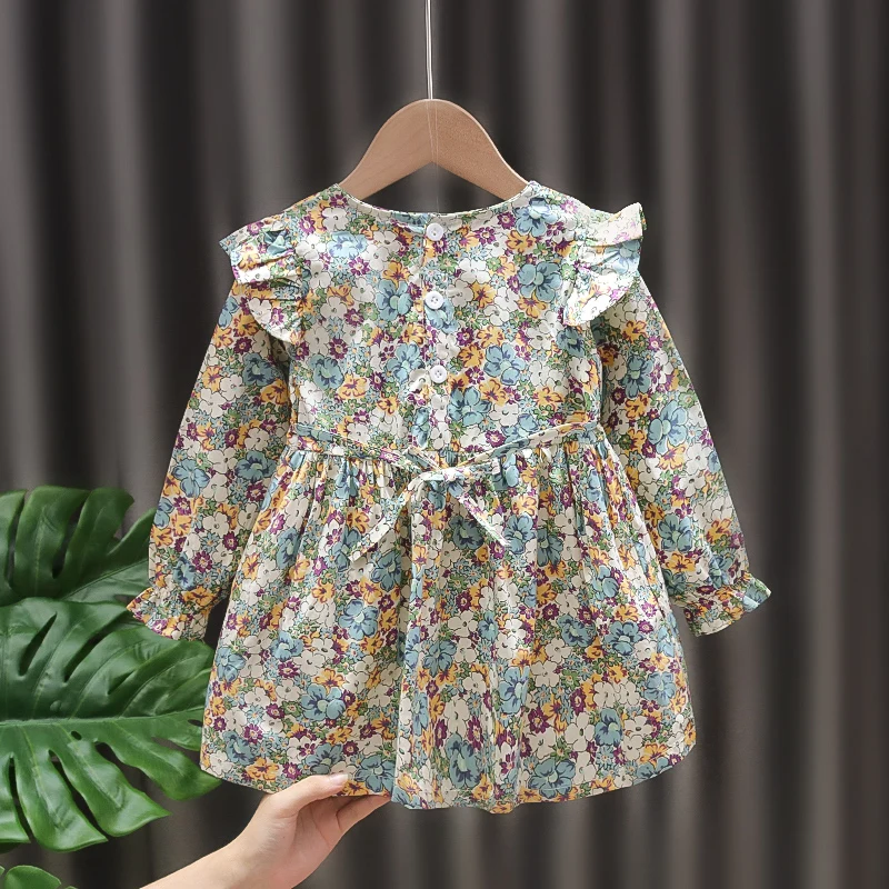

Spring fall kids girl's clothes outfit long sleeve floral dress costume for toddler girl's clothing baby birthday dresses dress