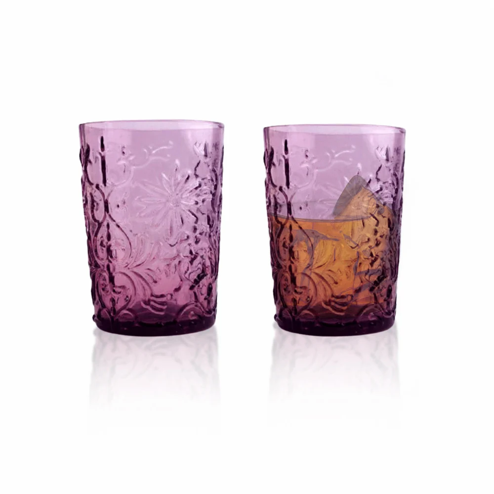 

HPDEAR Vintage Lead Free Glasses Set of 2 ,11oz, Purple Flowers Empaistic Glass, Drinking Glass for Wine, Water, Juice, Soda