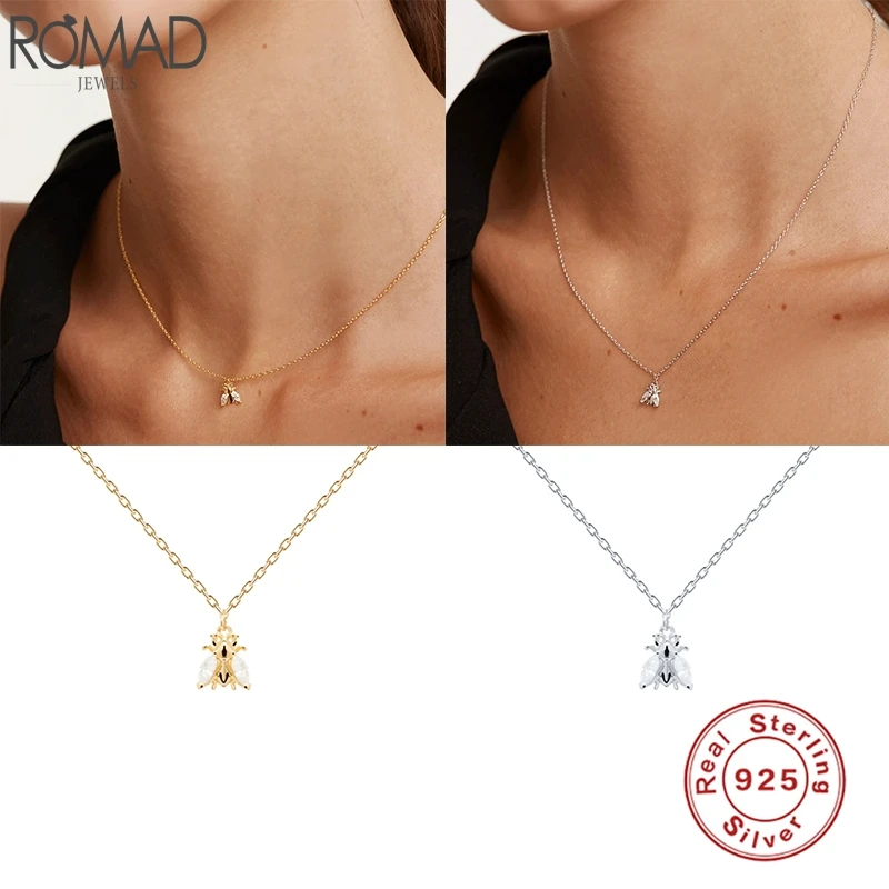 

Roamd INS 925 Sterling Silver Choker Necklaces For Women HoneyBee CZ Insect Clavicle Pendant Necklaces Fine Jewelry collares W5