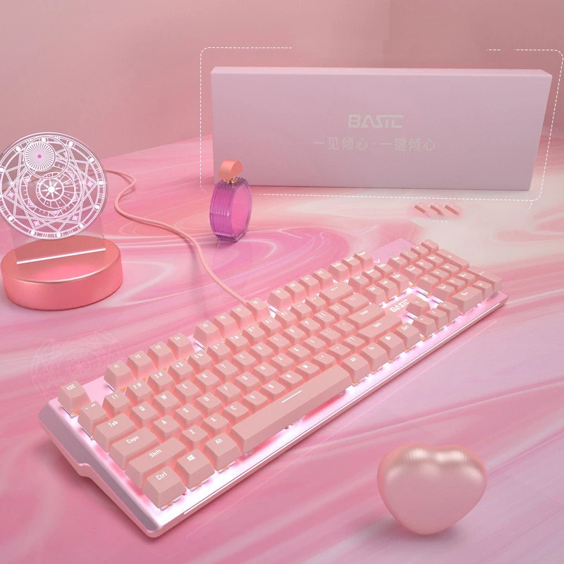 new girly pink gaming mechanical wired keyboard 104 key usb interface white backlight is suitable for gamers pc laptops free global shipping