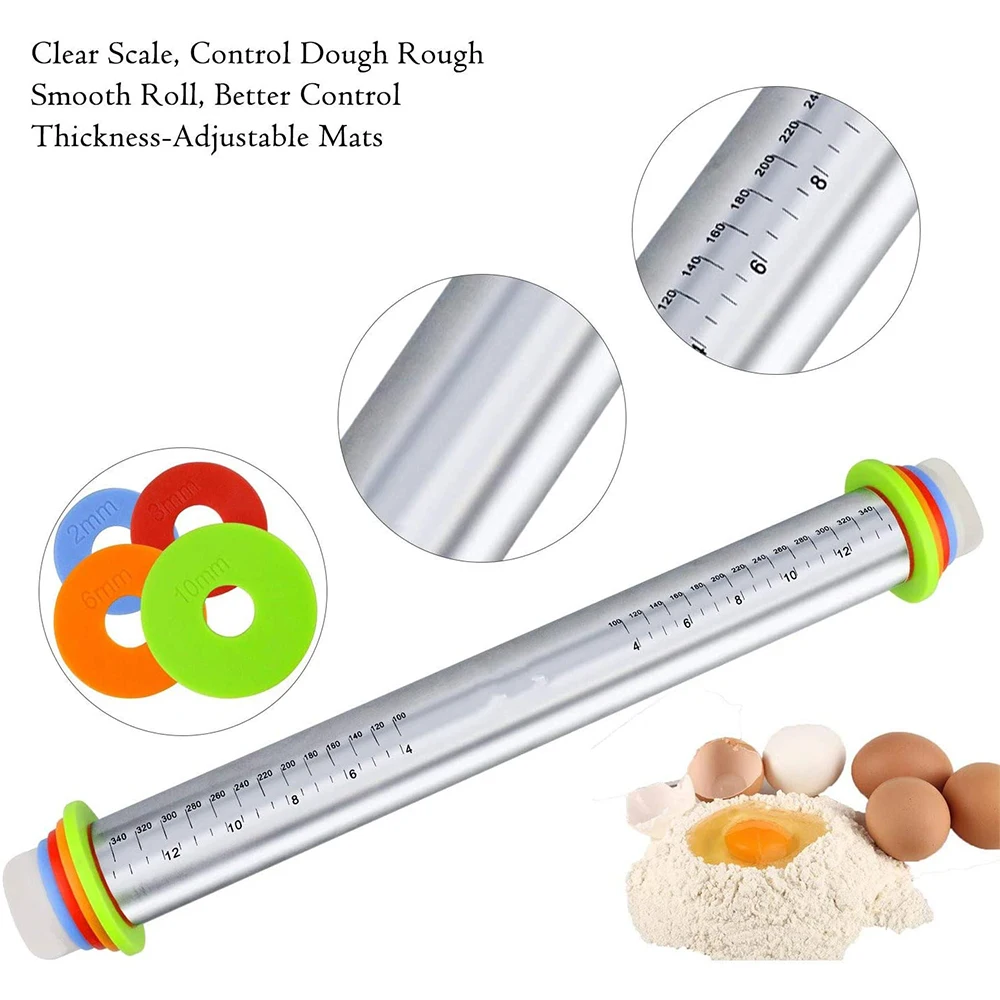 

Rolling Pins 17Inch Adjustable Stainless Steel+PP Adjust Thickness Scale Rolling Stick Kneading Tools Scale 4Thickness Rulers