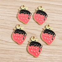 10pcs 1825mm enamel strawberry charms for jewelry making cute cat charms fit pendants necklaces earrings bracelets diy jewelry