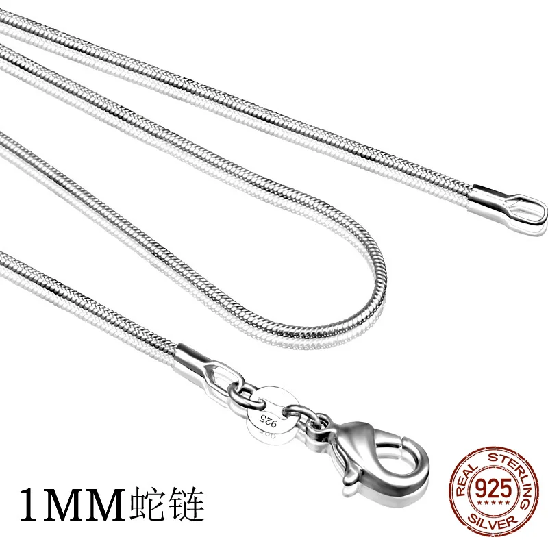925 sterling silver necklace women, silver fashion jewelry Snake Chain 1mm Necklace 16 18 20 22 24''