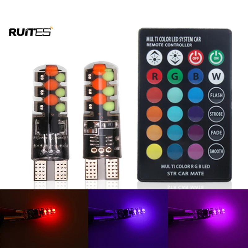 Ruite 2 шт. автомобильный T10 светодиодный светильник RGB 12 в 5050 сигнальная лампа