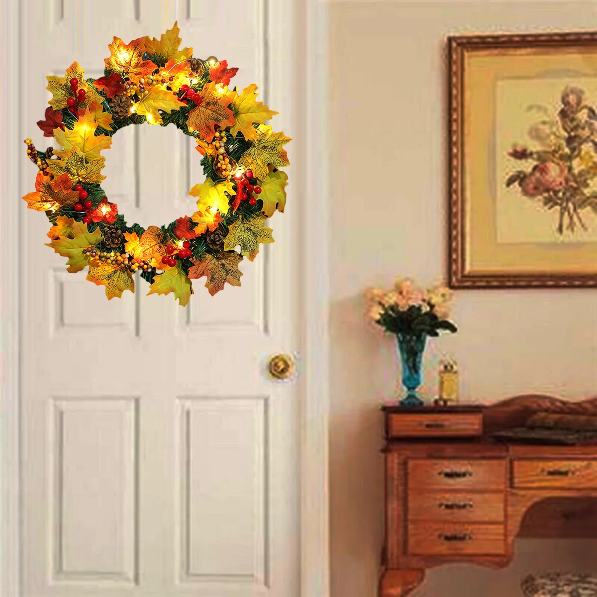 

Gifts Maple Wreath 40cm LED Halloween Thanksgiving Wreath Maple Leaves