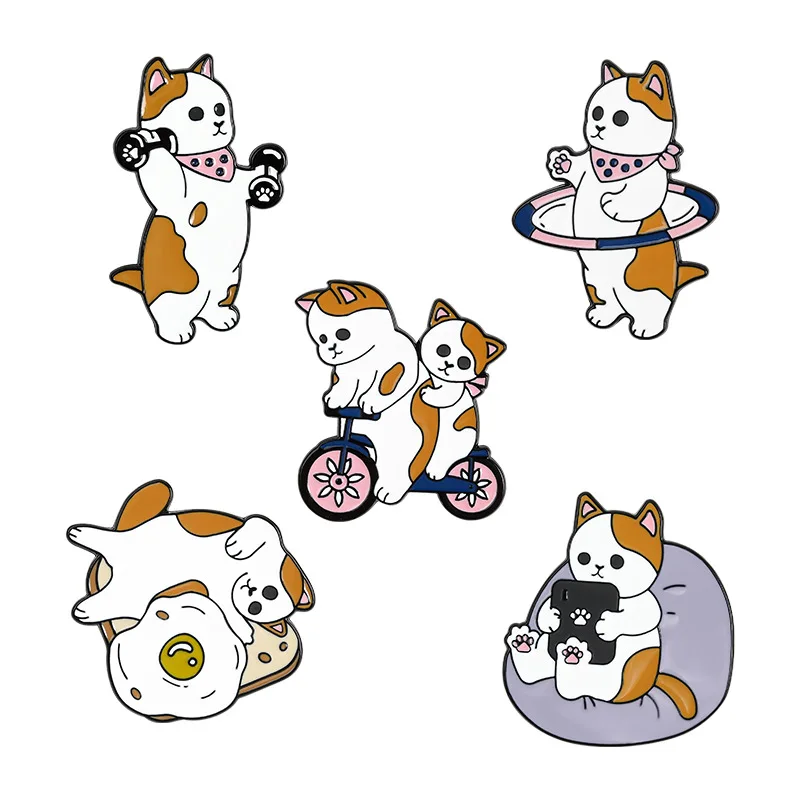 

Cute Animal Fitness Sports Puppy Brooch Dog Hula Hoop Dumbbells Bicycle Riding and Watching Drama Pins To Prevent Light Buckle