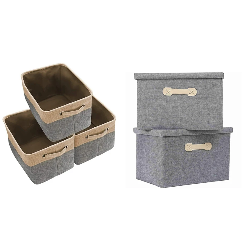 

Складные корзины для хранения с крышками, 5 шт., корзины для хранения с ручкой, 2 шт. A и 3 шт. B